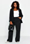 Black Striped Woven Plus Size Fabric Pants Tbbaw24Ar00012 - 3