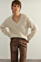 Limited Edition Ecru Soft Textured V-Neck Knitwear Sweater TWOAW24KZ01254