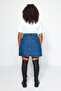 Mavi Yüksek Bel %100 Non-Stretch Pamuk A Shape Denim Etek TBBAW23AZ00042 - 11