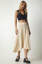 Women's Latte Asymmetrical Cut Ribbed Knitted Skirt MC00227 - 2
