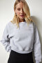 Woman's Grey Melange Raised Crop Sweatshirt UB00178 - 2