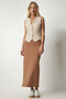 Women's Biscuit Slit Woven Midi Knitted Skirt UB00184 - 2