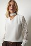 Women's Ecru Guipure Sleeve Detailed Stylish Blouse TO00092