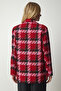 Women's Red Pink Double Breasted Collar Patterned Stylish Woven Jacket WF00056 - 6