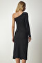 Women's Black One-Shoulder Fitted Jersey Dress ub00133 - 5