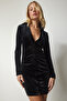 Women's Black Gathered Mini Velvet Dress UB00190