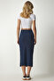 Women's Navy Blue Slit Corded Knitted Pencil Skirt MC00230 - 6