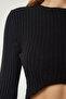 Women's Black Corded Crop Skirt Knitwear Set PF00020 - 4