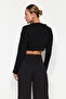 Siyah Cırt Cırt Kapamalı Yüksek Bel Pileli Wide Leg/Geniş Kesim Örme Pantolon TWOAW24PL00177 - 14