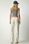 Women's Cream Pocket Slim Cargo Pants UT00004 - 6