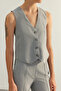 Gray Premium Fitted Buttoned Crop Woven Vest Twoaw24Ye00061 - 3