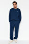 Indigo Oversize/Geniş Kesim Yazı Baskılı Sıcak Tutan Sweatshirt Eşofman Takım TMNAW24EM00004 - 2