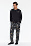 Black Regular Fit Embroidered Knitted 100% Cotton Pajama Set Tmnaw24Pt00025