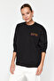 Black Back Print Detailed Thick Inside Fleece Regular Fit Slit Knitted Sweatshirt TWOAW24SW00387 - 3
