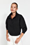 Black Relaxed Fit Crop Basic Zippered Stand Collar Thick Fleece Inside Knitted Sweatshirt TWOAW24SW00221 - 2