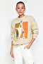 Stone Foil Printed Thick Fleece Inside Crew Neck Oversize Knitted Sweatshirt TWOAW24SW00132 - 3