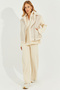 Women's Ecru Zippered Bottom Top Knitwear Pants Set KZ2486 - 2