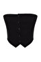 Siyah Straplez Düğme Detaylı Crop Dokuma Bluz TWOAW24BZ00421 - 13