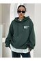 Women's Cherish Time Printed Oversize Nefti Green Hooded Sweatshirt - 2