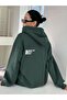 Women's Cherish Time Printed Oversize Nefti Green Hooded Sweatshirt