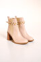 Women's Beige Buckle Detailed Side Elastic Heeled Boots - 4