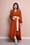 Cinnamon Asymmetrical Cut Cream Faux Belt Accessory Long Sleeve Double Breasted Pattern Dress - 2