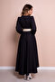 Black Asymmetric Cut Cream Faux Belt Accessory Long Sleeve Double Breasted Pattern Dress - 7