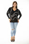 Women's Large Size Black Stone Detailed V-Neck Long Sleeve Blouse 65N36861 - 6