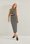 Women's Black and White Striped Crop Tie-Down Blouse Elastic Waist Skirt Bottom Top Set 40931010 - 5
