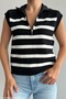 Women's Black Striped Zippered Knitwear Vest - 4