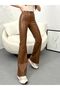 Women's Zippered Flare Leg Leather Trousers - 2