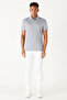 Men's Navy Blue-white Easy-Iron Slim Fit Narrow Cut Polo Neck Short Sleeve Jacquard T-Shirt - 2