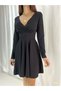 Stretchy Black Crepe Fabric Double Breasted Collar Long Sleeve Flared Skirt Evening Dress and Graduation Dress 582255 709 - 3