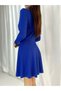 Flexible Blue Crepe Fabric Double Breasted Collar Long Sleeve Flared Skirt Evening Dress and Graduation Dress 582255 709 - 2