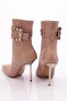 Women's Side Buckle Heeled Boots Beige Snake 91133557 - 3