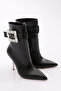 Women's Side Buckle Heeled Boots Black Snake 91133557 - 2