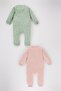 Baby Girl Patterned Long Sleeve Combed Cotton 2-Piece Jumpsuit - 6