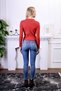 Women's Red Fitted High Collar Long Sleeve Ribbed Stretchy Knitted Blouse - 6