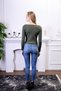 Women's Khaki Fitted Pool Neck Ribbed Stretchy Crop Knitted Blouse - 7