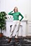 Women's Green Fitted/Body-Fitting Stand Collar Long Sleeve Ribbed Stretchy Knitted Blouse - 7