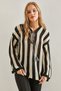 Women's White Black Striped Front Tie Openwork Knitwear Sweater 20234916 - 7