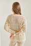 Women's Beige Openwork Stone Embroidered Knitwear Sweater 20234170 - 4