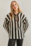 Women's White Black Striped Front Tie Openwork Knitwear Sweater 20234916 - 6