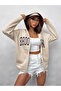 Unisex Stone Color Zippered Brown Brooklyn Printed 3 Thread Fleece Cardigan / Jacket - 3