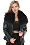Genuine Leather Black Fur Collar Zippered Women's Leather Coat