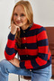 Women's Navy Blue Red Metal Buttoned Thick Striped Knitwear Cardigan 20223260 - 5