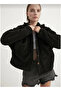 Women's Plush Buttoned Black Color Hooded Cardigan Jacket - 2