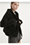 Women's Plush Buttoned Black Color Hooded Cardigan Jacket - 3
