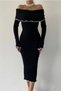 Flexible Knitwear Fabric Midi Length Strapless Collar Long Sleeve Pencil Design Black Knitwear Dress 175 - 6