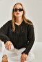 Women's Black Patterned Openwork Sweater 20234171 - 2